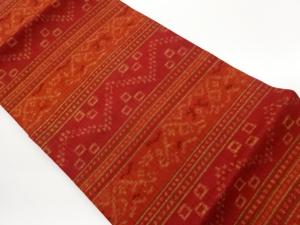 手織り紬横段に幾何学模様名古屋帯